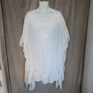 NWT Cleo White Crochet Trim Swim Coverup FITS BIG tagged L/Xl